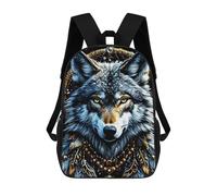 sinyumoney 17 Inch Wolf Portrait with Dreamcatcher Elements Backpacks Kids School Backpack School Bag 3D Printed School Bag for Boys Elementary And Middle School Students