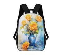 sinyumoney 17 Inch Yellow Gold Roses Backpacks Kids School Backpack School Bag 3D Printed for Boys Elementary And Middle School Students
