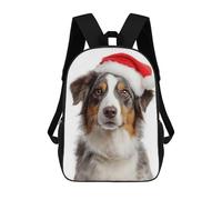 sinyumoney 17inch Australian Shepherd Dog with Santa Hat Portrait Kids School Backpack 3D Printed Fashion School Bag Casual School Bag for Boys Elementary And Middle School Students