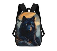 sinyumoney 17inch Black Wolf at Sunset Kids School Backpack 3D Printed Fashion School Bag Casual School Bag for Boys Elementary And Middle School Students