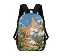 sinyumoney 17inch Cat in Daisy Field -9 Kids School Backpack 3D Printed Fashion School Bag Casual School Bag for Boys Elementary And Middle School Students