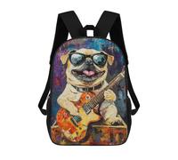 sinyumoney 17inch Children's Backpack 3D Printed Abstract Pug Playing Guitar Art Print Schoolbag Student Daypack Fashion Casual Lightweight School Bags for School College Travel