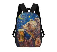 sinyumoney 17inch Children's Backpack 3D Printed Beer Drinking Bear Art Print Schoolbag Student Daypack Fashion Casual Lightweight School Bags for School College Travel