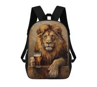 sinyumoney 17inch Children's Backpack 3D Printed Beer Drinking Lion Schoolbag Student Daypack Fashion Casual Lightweight School Bags for School College Travel