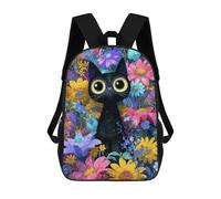 sinyumoney 17inch Children's Backpack 3D Printed Black Cat in A Flower Garden Schoolbag Student Daypack Fashion Casual Lightweight School Bags for School College Travel