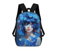 sinyumoney 17inch Children's Backpack 3D Printed Blue Butterflies Schoolbag Student Daypack Fashion Casual Lightweight School Bags for School College Travel
