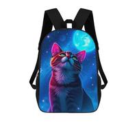 sinyumoney 17inch Children's Backpack 3D Printed Cat Gazing at The Moon Schoolbag Student Daypack Fashion Casual Lightweight School Bags for School College Travel
