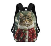 sinyumoney 17inch Children's Backpack 3D Printed Christmas Cat Santa Costume-1 Schoolbag Student Daypack Fashion Casual Lightweight School Bags for School College Travel