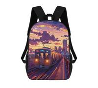 sinyumoney 17inch Children's Backpack 3D Printed City Sunset Train Journey Schoolbag Student Daypack Fashion Casual Lightweight School Bags for School College Travel