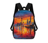sinyumoney 17inch Children's Backpack 3D Printed Cityscape Sunset Reflections Schoolbag Student Daypack Fashion Casual Lightweight School Bags for School College Travel
