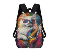 sinyumoney 17inch Children's Backpack 3D Printed Colorful Cat Guitar Painting Schoolbag Student Daypack Fashion Casual Lightweight School Bags for School College Travel
