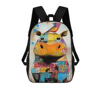 sinyumoney 17inch Children's Backpack 3D Printed Colorful Hippo with Bird Art Print Schoolbag Student Daypack Fashion Casual Lightweight School Bags for School College Travel