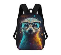 sinyumoney 17inch Children's Backpack 3D Printed Colorful Meerkat with Glasses -1 Schoolbag Student Daypack Fashion Casual Lightweight School Bags for School College Travel