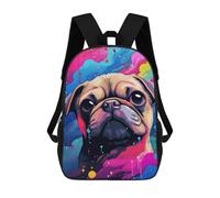 sinyumoney 17inch Children's Backpack 3D Printed Colorful Pug Art Print-19 Schoolbag Student Daypack Fashion Casual Lightweight School Bags for School College Travel