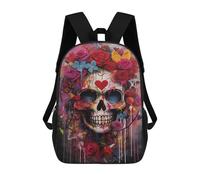 sinyumoney 17inch Children's Backpack 3D Printed Colorful Skull with Flowers Art Print Schoolbag Student Daypack Fashion Casual Lightweight School Bags for School College Travel