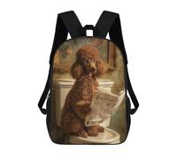 sinyumoney 17inch Children's Backpack 3D Printed Curly Poodle Reading Newspaper on Toilet Schoolbag Student Daypack Fashion Casual Lightweight School Bags for School College Travel