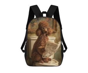 sinyumoney 17inch Children's Backpack 3D Printed Curly Poodle Reading Newspaper on Toilet Schoolbag Student Daypack Fashion Casual Lightweight School Bags for School College Travel
