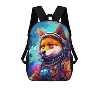 sinyumoney 17inch Children's Backpack 3D Printed Fox Astronaut in Space Suit Schoolbag Student Daypack Fashion Casual Lightweight School Bags for School College Travel