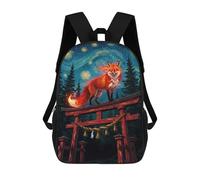 sinyumoney 17inch Children's Backpack 3D Printed Fox on Torii Gate Under Starry Night Schoolbag Student Daypack Fashion Casual Lightweight School Bags for School College Travel