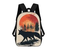 sinyumoney 17inch Children's Backpack 3D Printed Fox Silhouette Sunset Schoolbag Student Daypack Fashion Casual Lightweight School Bags for School College Travel
