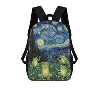 sinyumoney 17inch Children's Backpack 3D Printed Frogs in Starry Night Parody Schoolbag Student Daypack Fashion Casual Lightweight School Bags for School College Travel