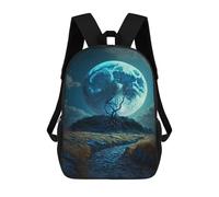 sinyumoney 17inch Children's Backpack 3D Printed Full Moon Night Landscape Schoolbag Student Daypack Fashion Casual Lightweight School Bags for School College Travel