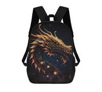 sinyumoney 17inch Children's Backpack 3D Printed Golden Dragon Head Artwork Schoolbag Student Daypack Fashion Casual Lightweight School Bags for School College Travel