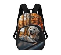 sinyumoney 17inch Children's Backpack 3D Printed Golden Retriever Side Mirror View Schoolbag Student Daypack Fashion Casual Lightweight School Bags for School College Travel