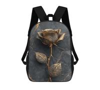 sinyumoney 17inch Children's Backpack 3D Printed Golden Rose Wall Art Schoolbag Student Daypack Fashion Casual Lightweight School Bags for School College Travel