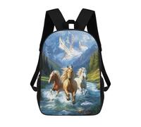 sinyumoney 17inch Children's Backpack 3D Printed Horses Running in Mountain Stream Schoolbag Student Daypack Fashion Casual Lightweight School Bags for School College Travel