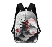 sinyumoney 17inch Children's Backpack 3D Printed Japanese Village Ink Wash Schoolbag Student Daypack Fashion Casual Lightweight School Bags for School College Travel