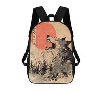 sinyumoney 17inch Children's Backpack 3D Printed Japanese Werewolf Woodblock Print Schoolbag Student Daypack Fashion Casual Lightweight School Bags for School College Travel
