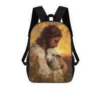 sinyumoney 17inch Children's Backpack 3D Printed Jesus Holding Lamb Painting-1 Schoolbag Student Daypack Fashion Casual Lightweight School Bags for School College Travel
