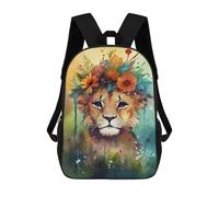 sinyumoney 17inch Children's Backpack 3D Printed Lion with Flower Crown Art Print Schoolbag Student Daypack Fashion Casual Lightweight School Bags for School College Travel