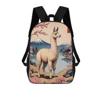sinyumoney 17inch Children's Backpack 3D Printed Llama Japanese Art Schoolbag Student Daypack Fashion Casual Lightweight School Bags for School College Travel