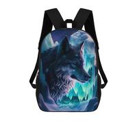 sinyumoney 17inch Children's Backpack 3D Printed Magical Ice Wolf Artwork Schoolbag Student Daypack Fashion Casual Lightweight School Bags for School College Travel