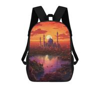 sinyumoney 17inch Children's Backpack 3D Printed Magical Sunset Over Ancient Cityscape Schoolbag Student Daypack Fashion Casual Lightweight School Bags for School College Travel