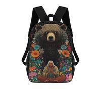 sinyumoney 17inch Children's Backpack 3D Printed Nature's Harmony Bear & Elderly Man in Flowers Schoolbag Student Daypack Fashion Casual Lightweight School Bags for School College Travel