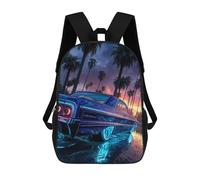sinyumoney 17inch Children's Backpack 3D Printed Neon Classic Car Sunset Schoolbag Student Daypack Fashion Casual Lightweight School Bags for School College Travel