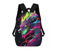 sinyumoney 17inch Children's Backpack 3D Printed Neon Dragon Art Print Schoolbag Student Daypack Fashion Casual Lightweight School Bags for School College Travel