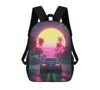 sinyumoney 17inch Children's Backpack 3D Printed Neon Sunset Drive Schoolbag Student Daypack Fashion Casual Lightweight School Bags for School College Travel