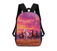 sinyumoney 17inch Children's Backpack 3D Printed Painted Horses Sunset Schoolbag Student Daypack Fashion Casual Lightweight School Bags for School College Travel