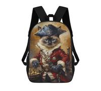 sinyumoney 17inch Children's Backpack 3D Printed Pirate Cat Captain Portrait-1 Schoolbag Student Daypack Fashion Casual Lightweight School Bags for School College Travel