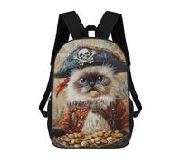 sinyumoney 17inch Children's Backpack 3D Printed Pirate Cat with Treasure Chest-2 Schoolbag Student Daypack Fashion Casual Lightweight School Bags for School College Travel