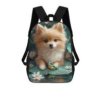 sinyumoney 17inch Children's Backpack 3D Printed Pomeranian And Frog Animal Schoolbag Student Daypack Fashion Casual Lightweight School Bags for School College Travel