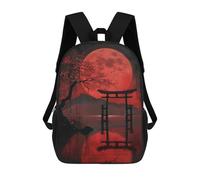 sinyumoney 17inch Children's Backpack 3D Printed Red Full Moon Holy Lake Schoolbag Student Daypack Fashion Casual Lightweight School Bags for School College Travel