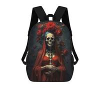 sinyumoney 17inch Children's Backpack 3D Printed Santa Muerte with Red Roses Schoolbag Student Daypack Fashion Casual Lightweight School Bags for School College Travel