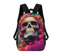 sinyumoney 17inch Children's Backpack 3D Printed Skull Headphones Artwork Schoolbag Student Daypack Fashion Casual Lightweight School Bags for School College Travel