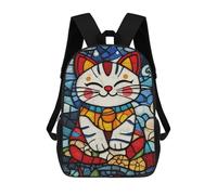 sinyumoney 17inch Children's Backpack 3D Printed Stained Glass Fortune Cat Schoolbag Student Daypack Fashion Casual Lightweight School Bags for School College Travel