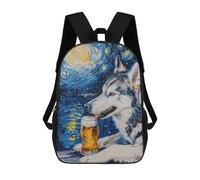sinyumoney 17inch Children's Backpack 3D Printed Starry Night Wolf with Beer Schoolbag Student Daypack Fashion Casual Lightweight School Bags for School College Travel
